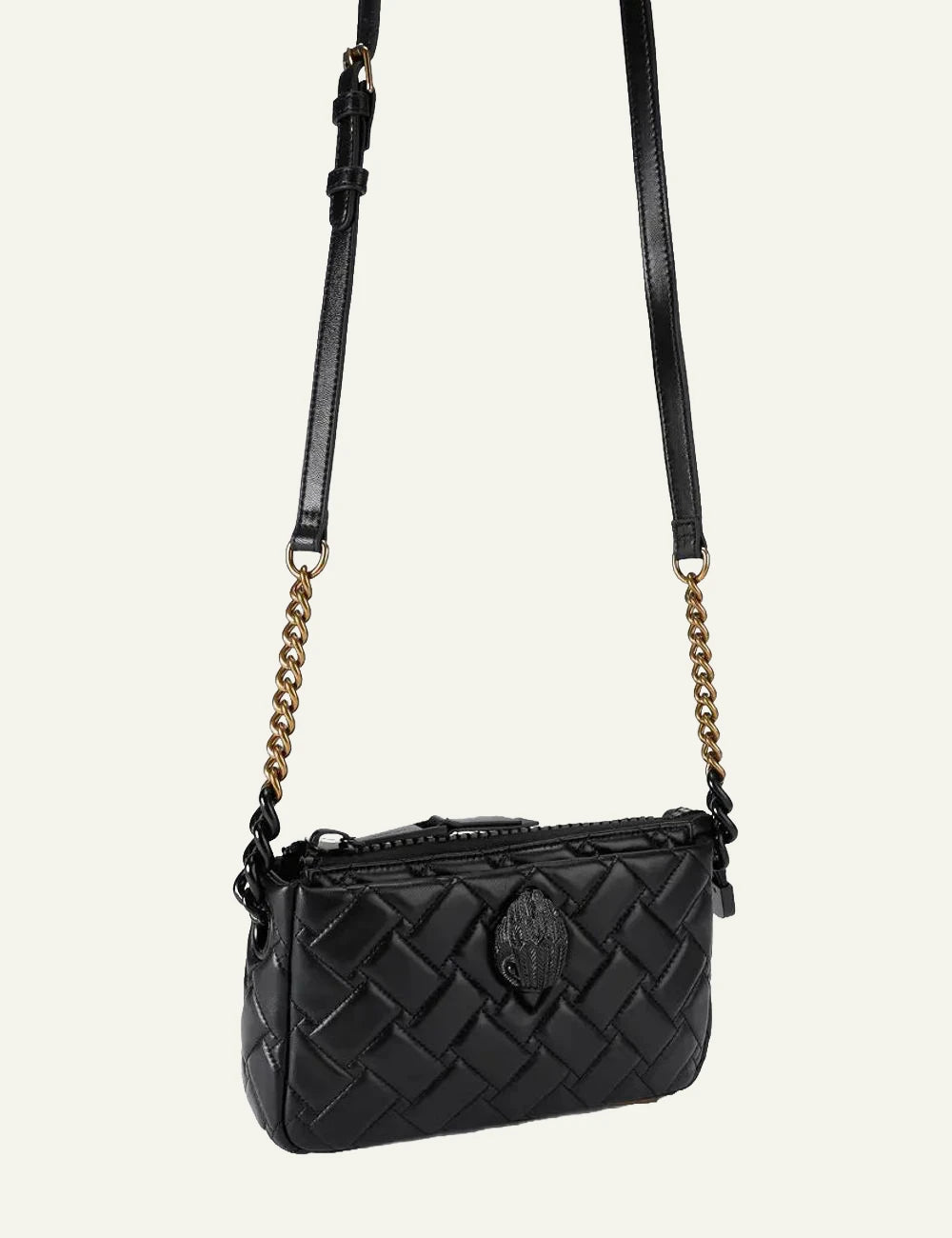 Women's Kurt Geiger black quilted leather shoulder bag with strap
