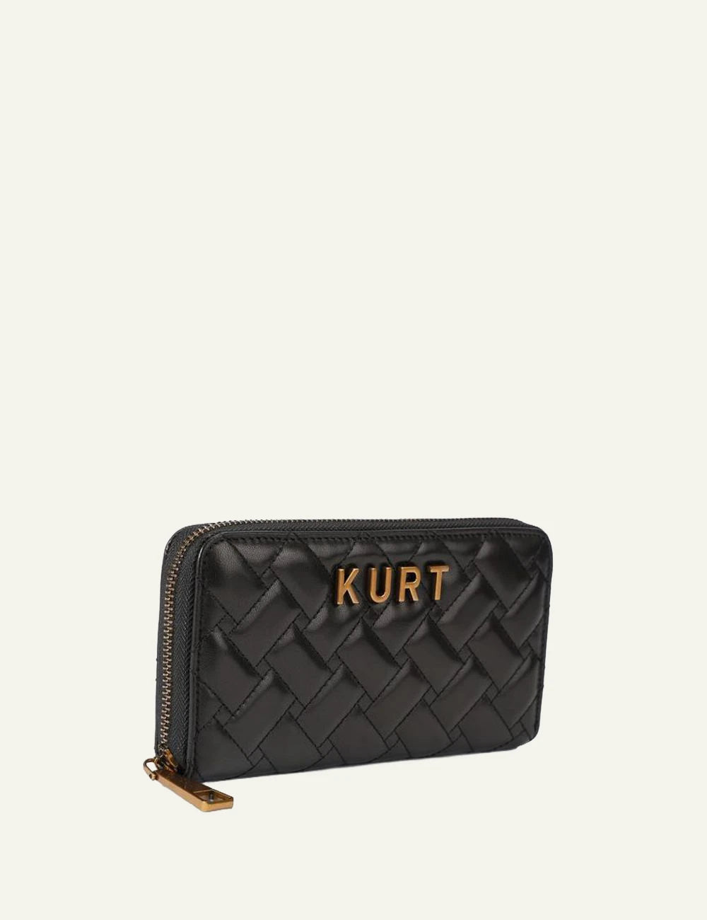 Kurt Geiger black leather wallet zip detail antiqued brass hardware