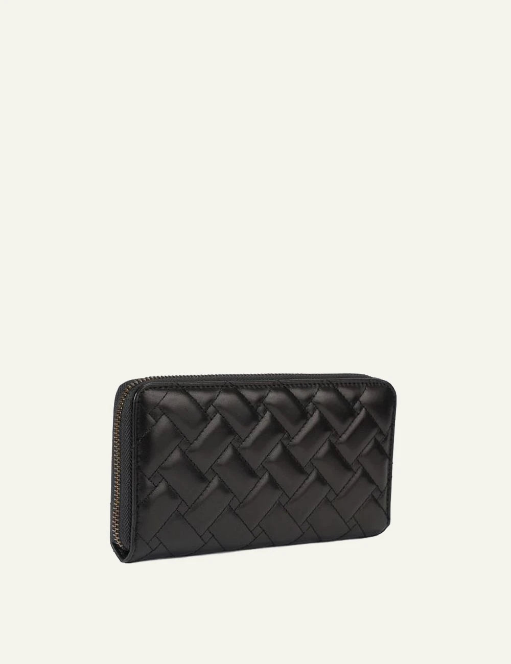 Kurt Geiger black zip around wallet back view quilted leather