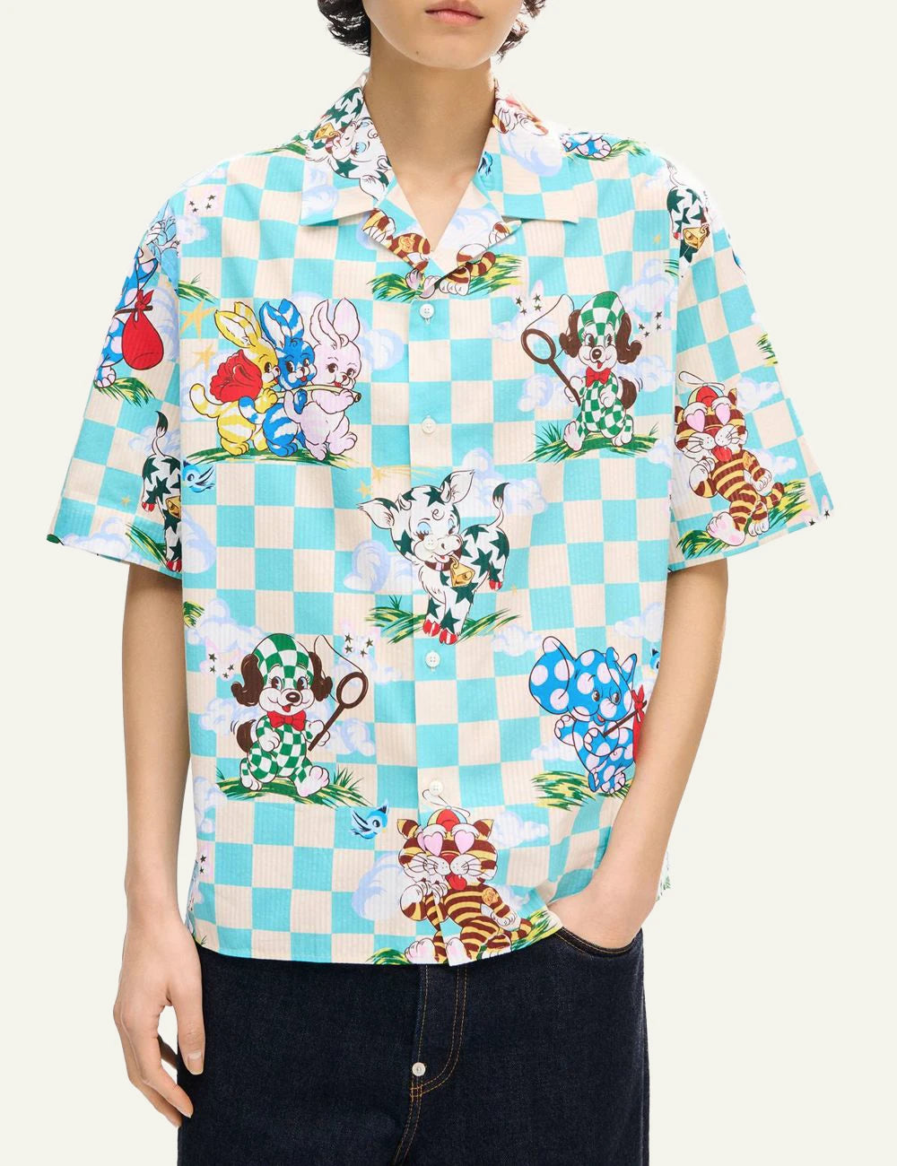 Kenzo cartoon hawaiian shirt multicolor print front model view