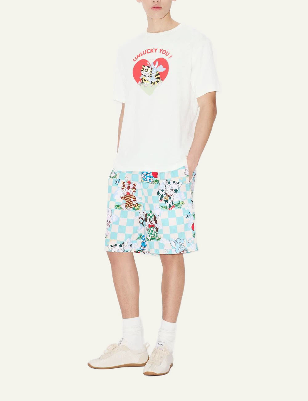 Kenzo cartoon shorts multicolor print front full body view