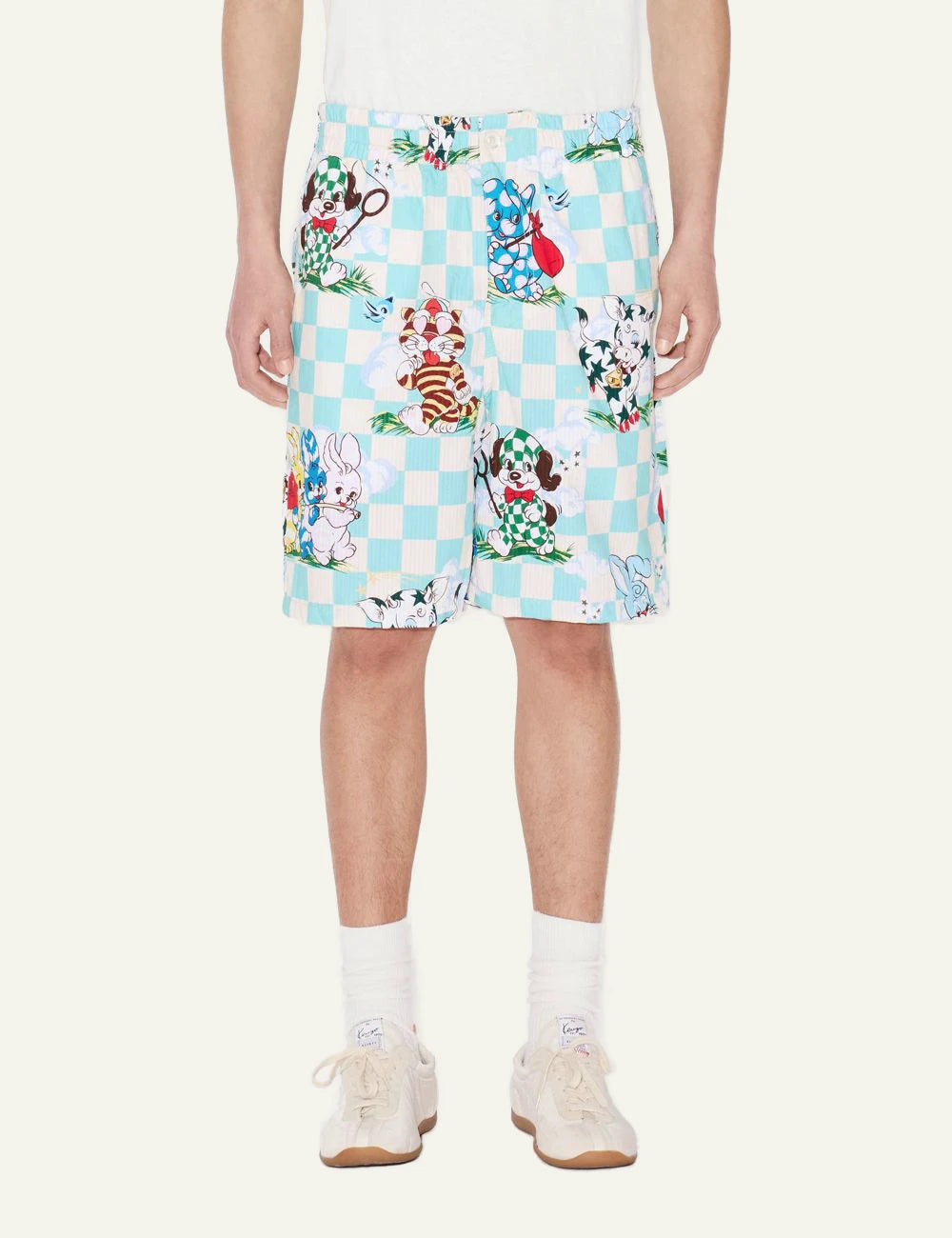 Kenzo cartoon shorts multicolor print front model view