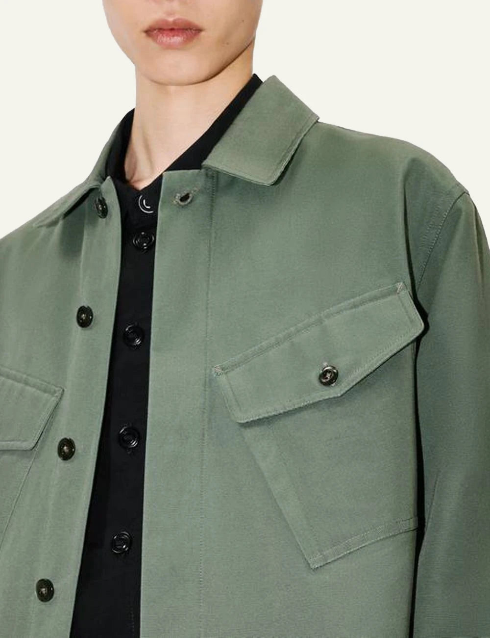 Kenzo cotton overshirt dark khaki collar and button detail