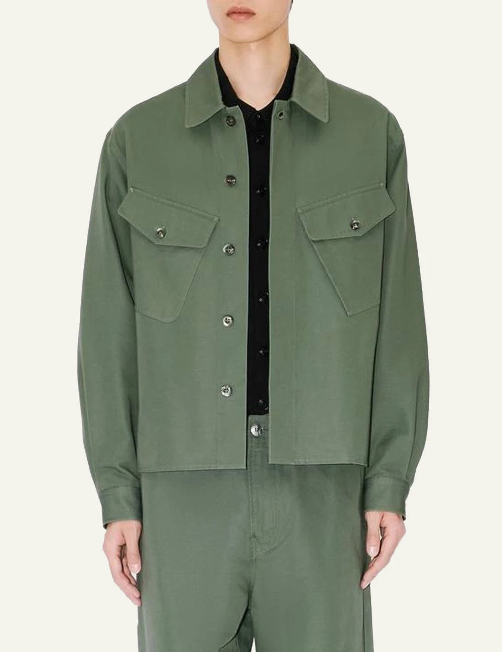 Kenzo cotton overshirt dark khaki worn on model