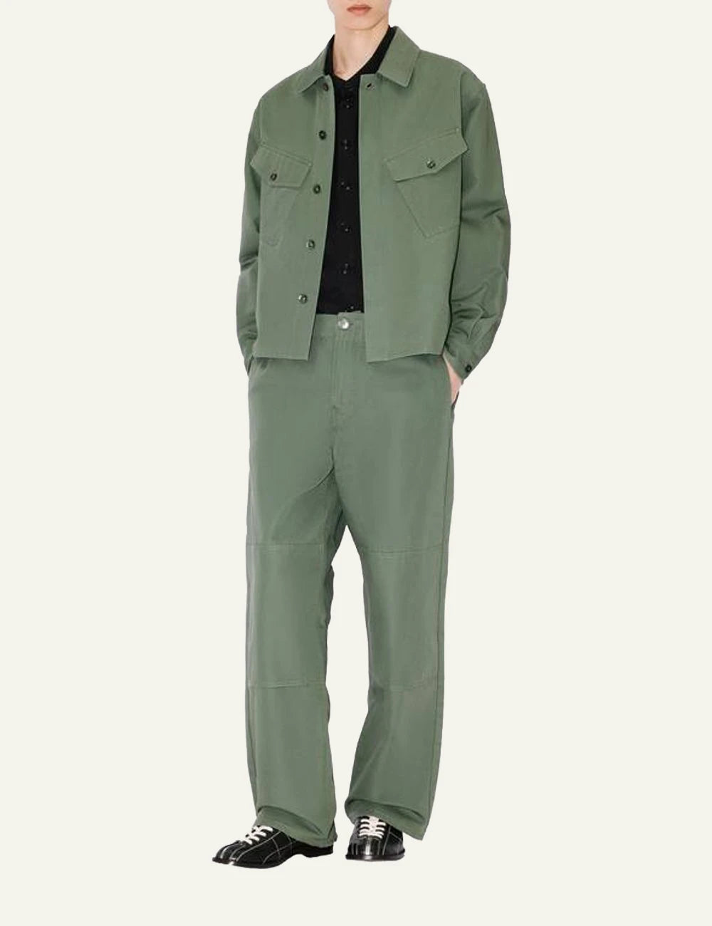 Kenzo cotton overshirt dark khaki fullbody view
