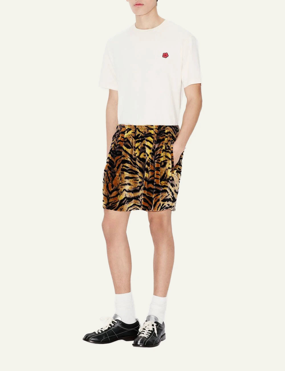Kenzo tiger shorts velvet jacquard print front full body view