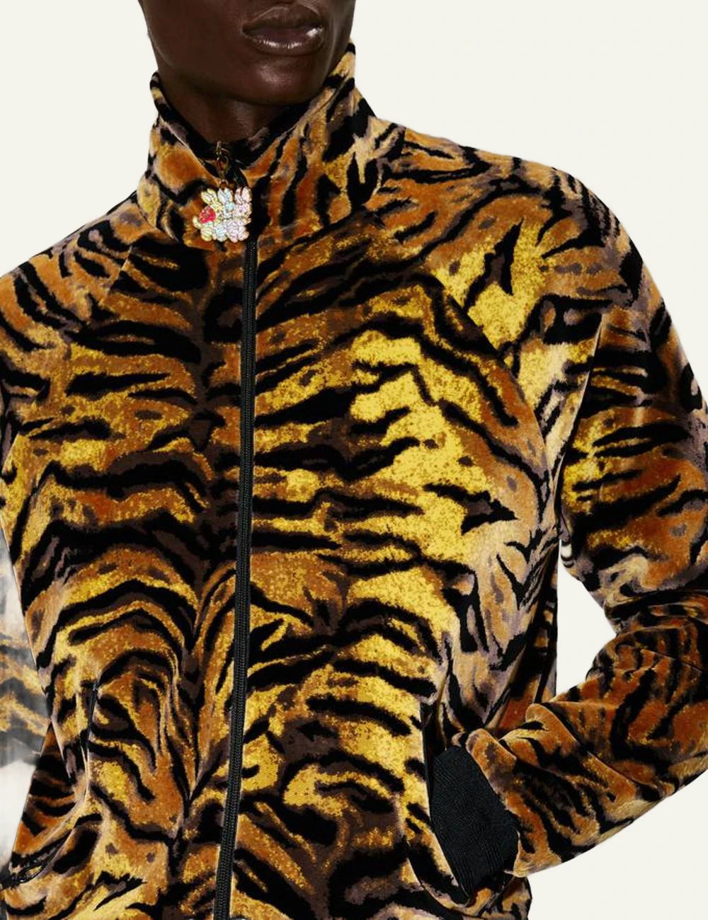 Kenzo tiger track jacket velvet jacquard front detail view