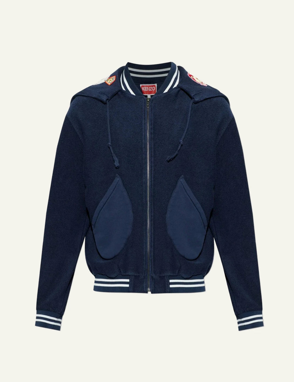 Kenzo zip hoodie navy patch detail front view