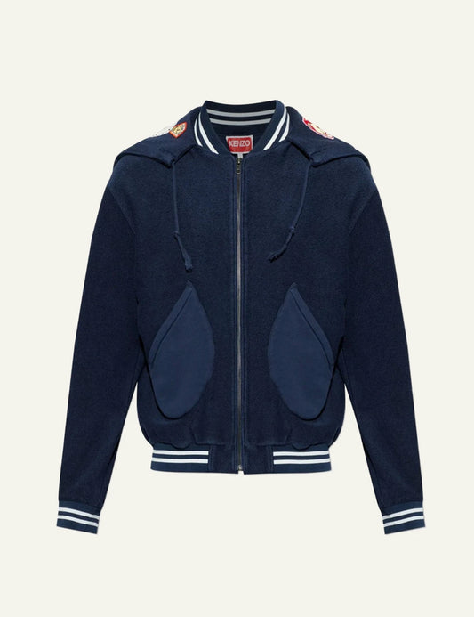 Kenzo zip hoodie navy patch detail front view