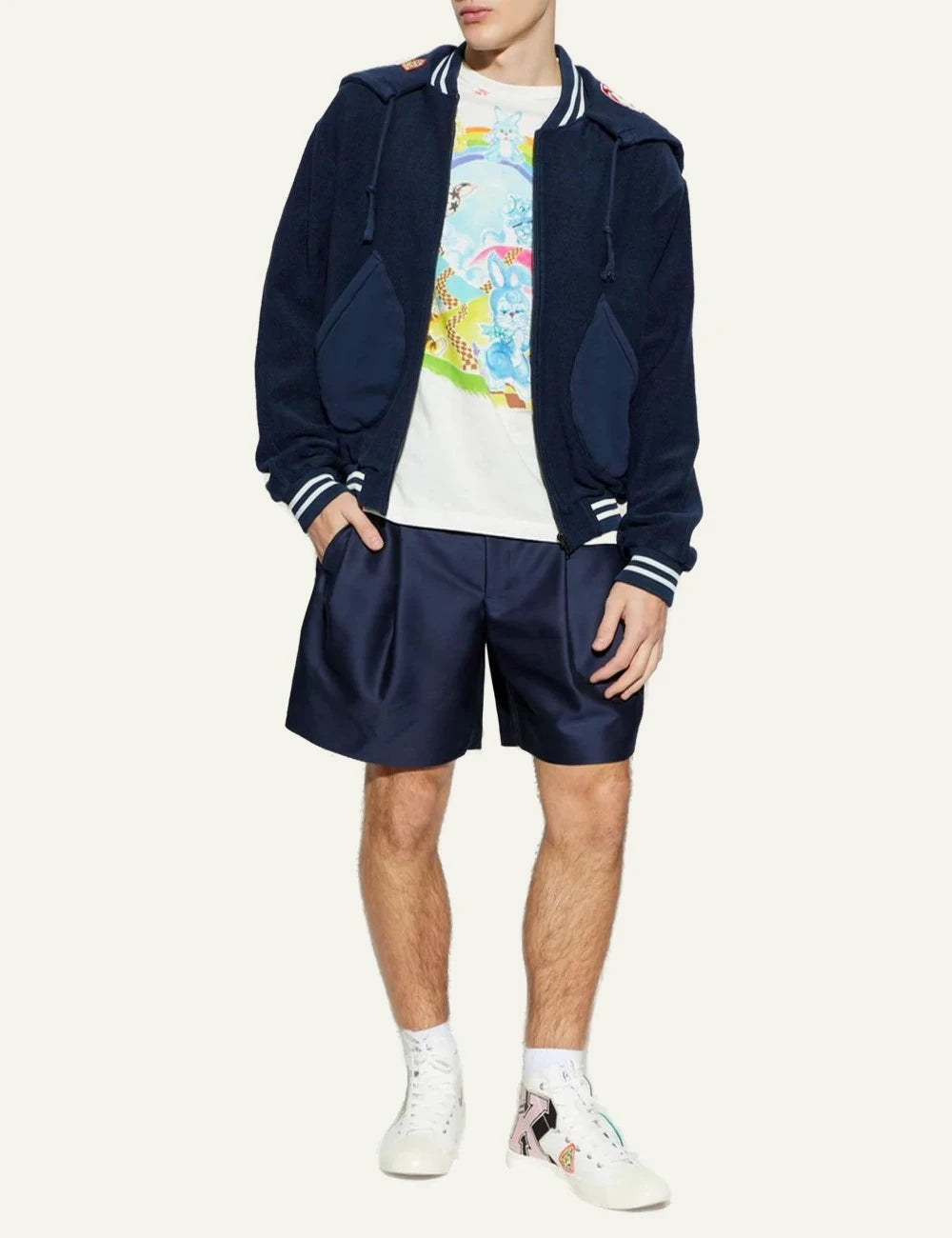 Kenzo zip hoodie navy patch detail front full body view