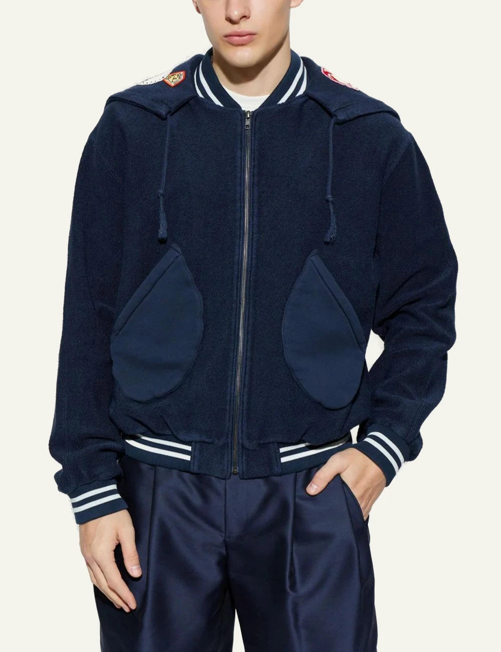 Kenzo zip hoodie navy patch detail front model view