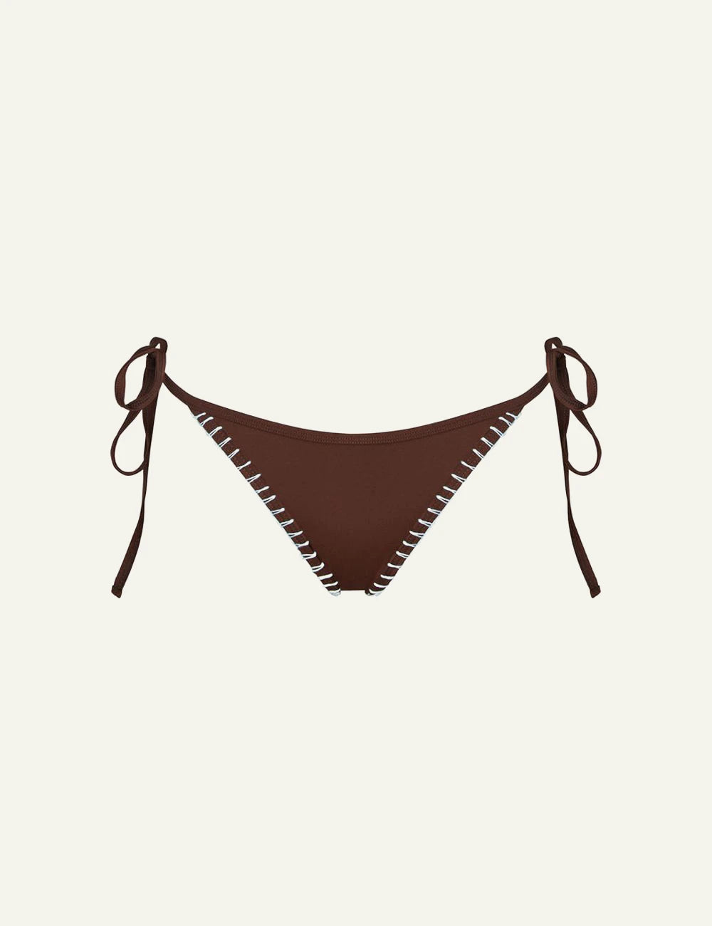 Khione Zoe bikini bottom brown me sky blue embroidery front view