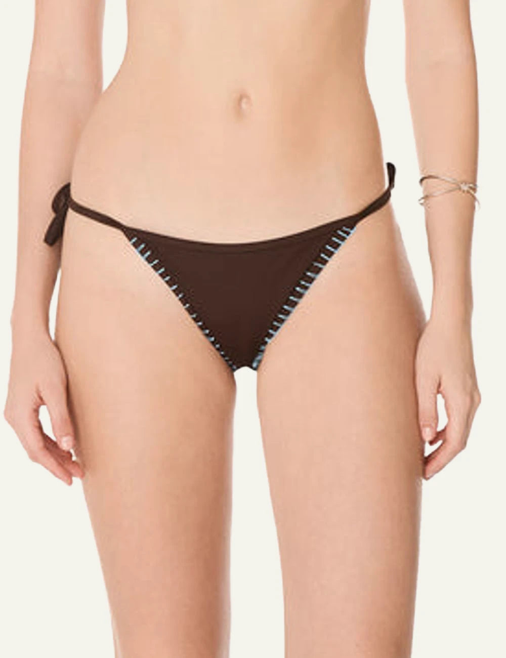 Khione Zoe bikini bottom brown me sky blue embroidery model view