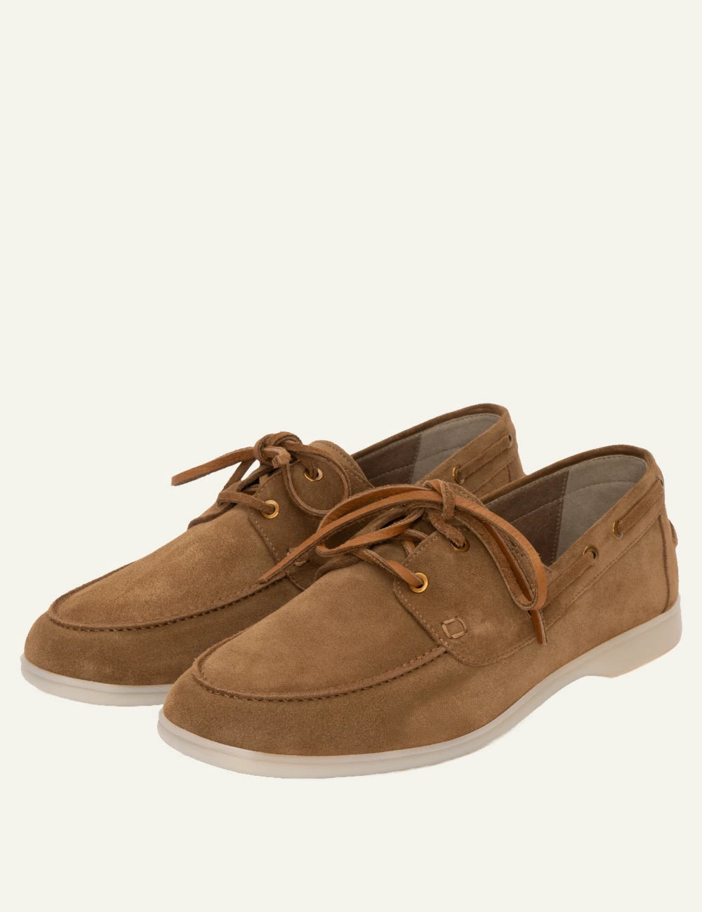 komis komis boat loafers brown suede lace up detail profile view