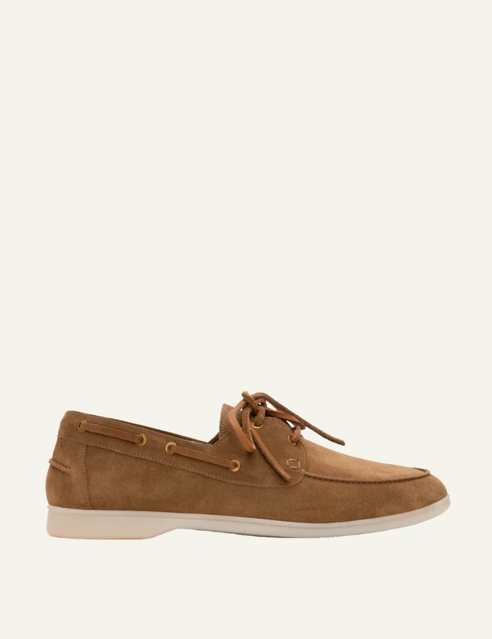 komis komis boat loafers brown suede lace up detail side view