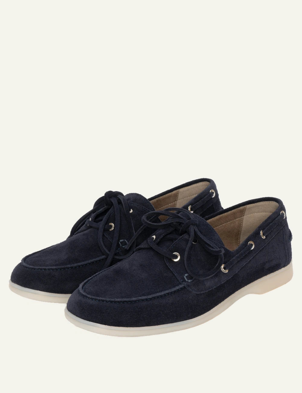 komis komis boat loafers navy suede lace up detail profile view