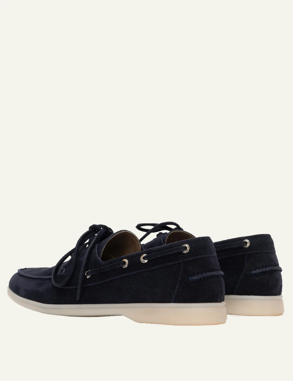 komis komis boat loafers navy suede lace up detail back view