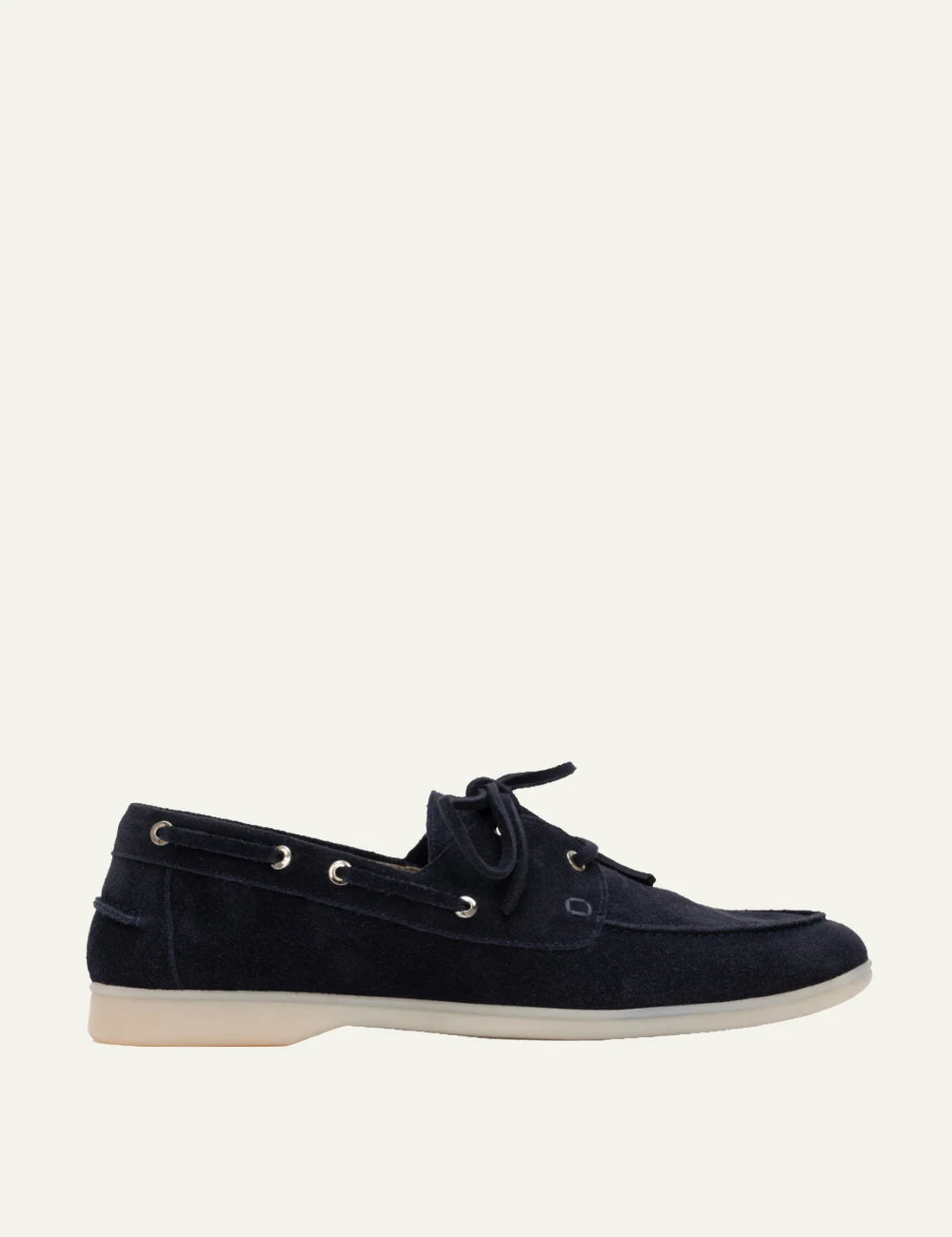 komis komis boat loafers navy suede lace up detail side view
