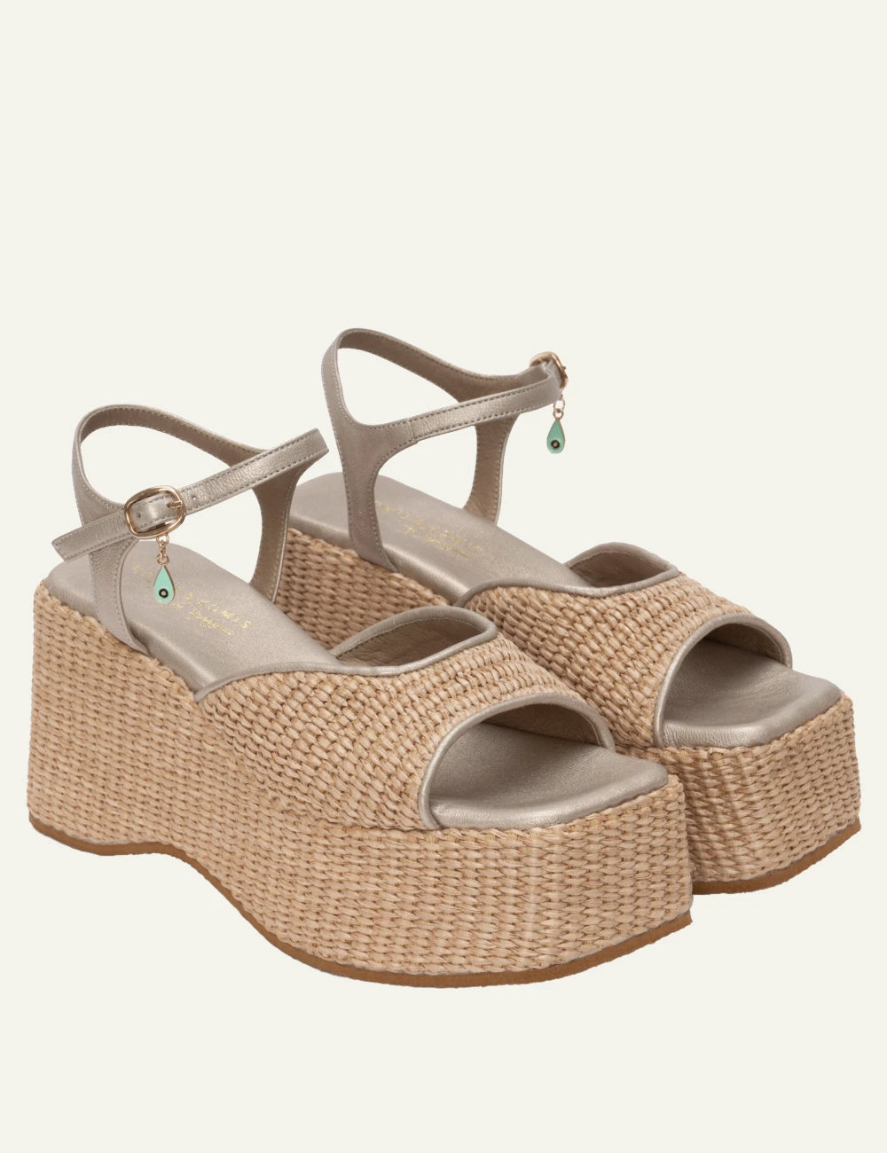 komis komis e202 platform sandals natural raffia wedge ankle strap angled view