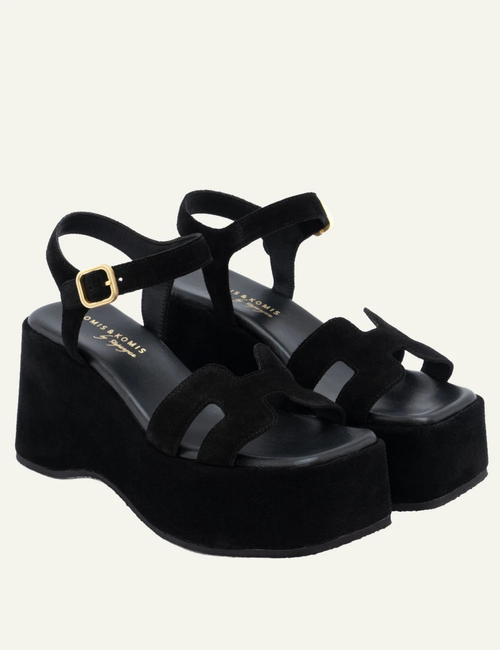 komis komis e206 platform sandals nero suede ankle strap angled view