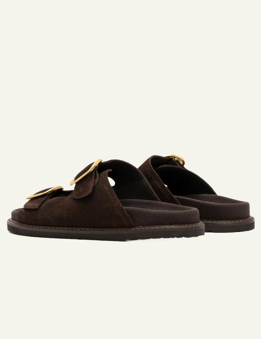 Komis Komis E3 Ebano suede sandals brown me gold buckles back view