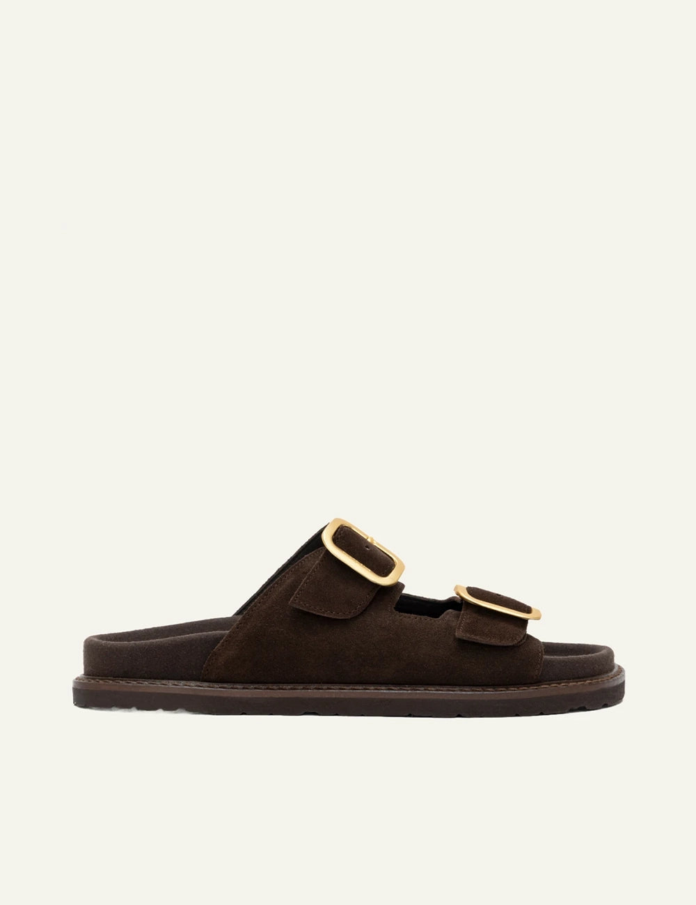 Komis Komis E3 Ebano suede sandals brown me gold buckles side view