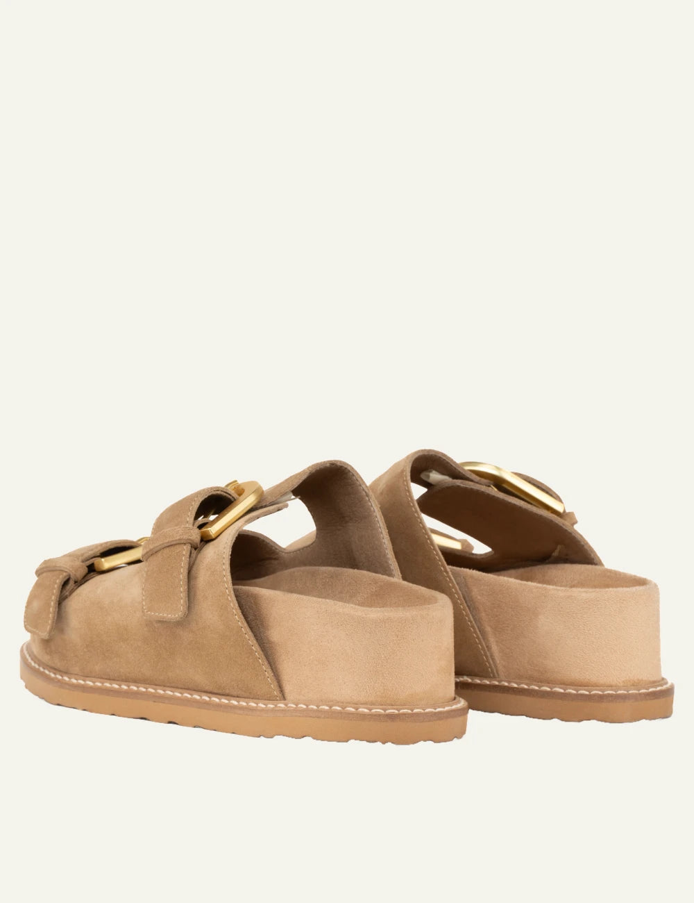 komis komis e603 sandals tabacco suede double buckle gold detail back view