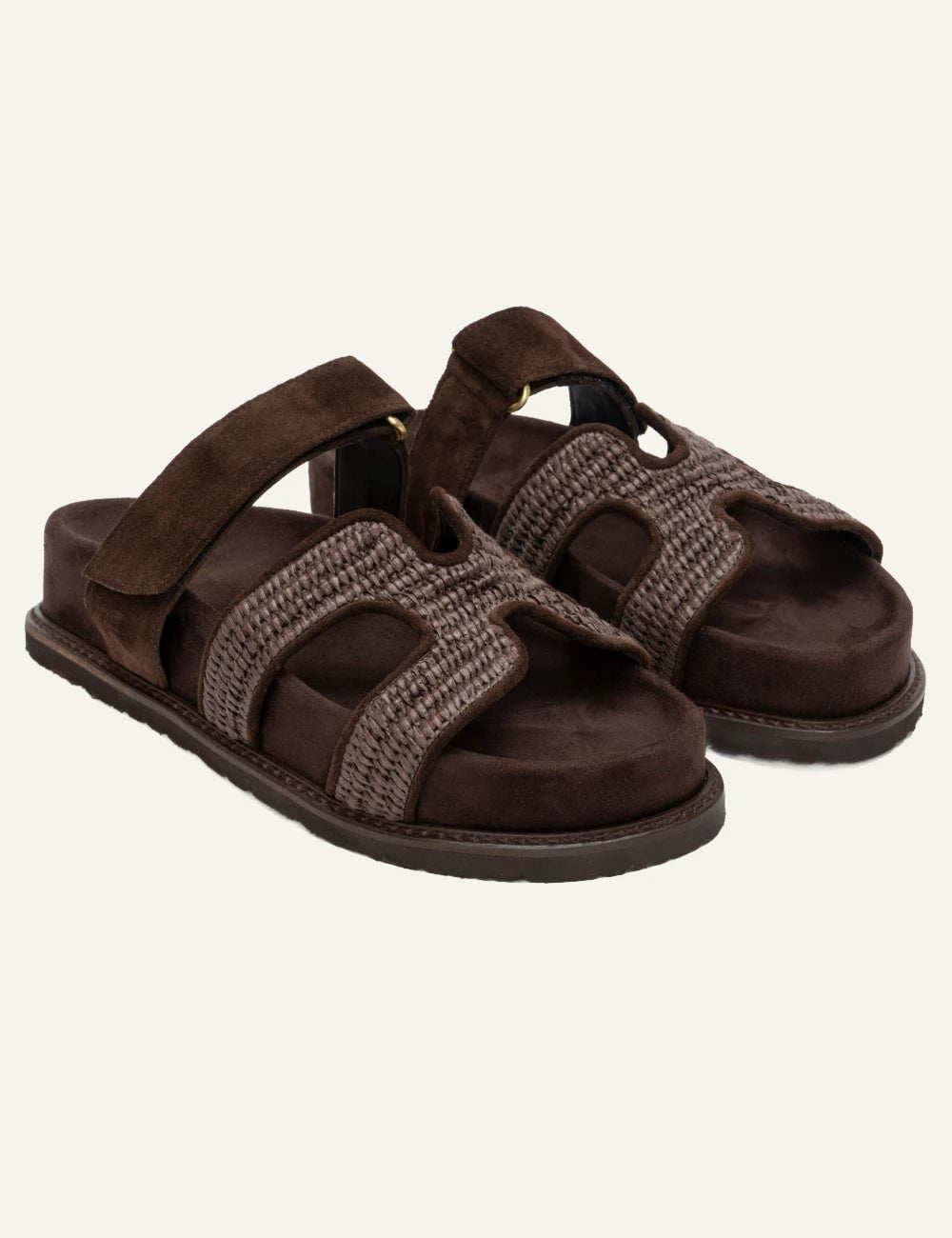 Komis Komis E606 Ebano platform sandals brown me raffia suede straps angled view