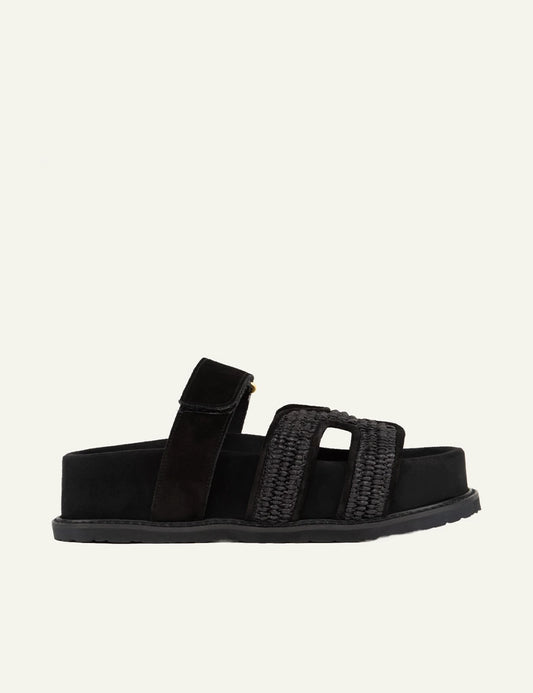Komis Komis E606 Nero platform sandals black me raffia suede straps side view