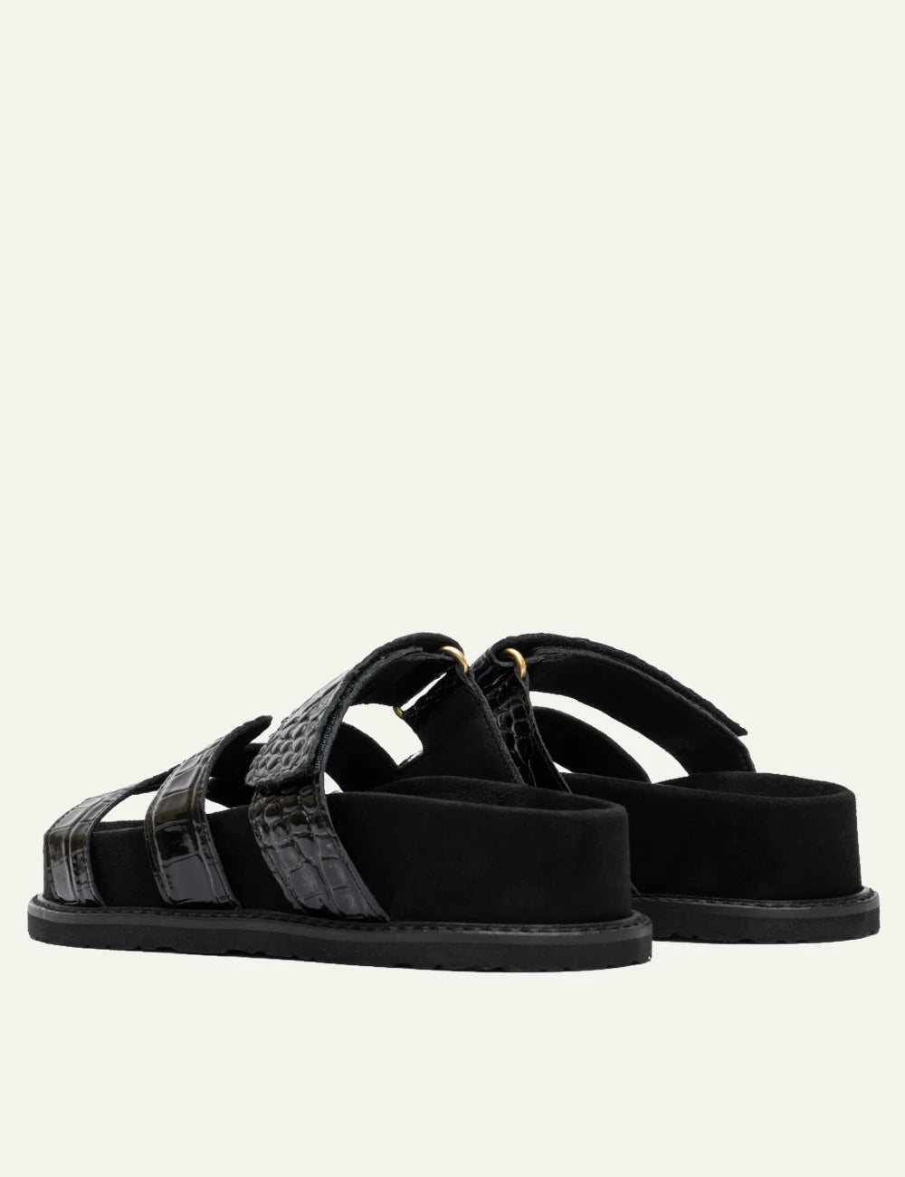 komis komis e606 sandals black croco texture double strap velcro back view