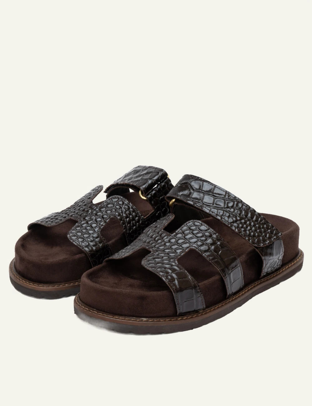 komis komis e606 brown croco sandals angled view