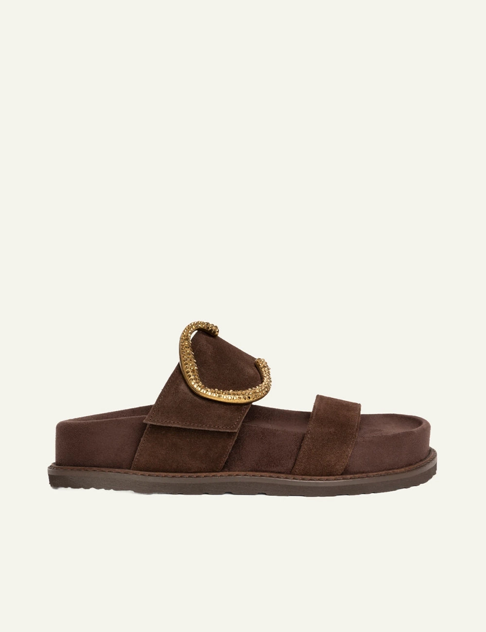 Komis Komis E607 Ebano platform sandals brown suede me gold crystal buckle side view