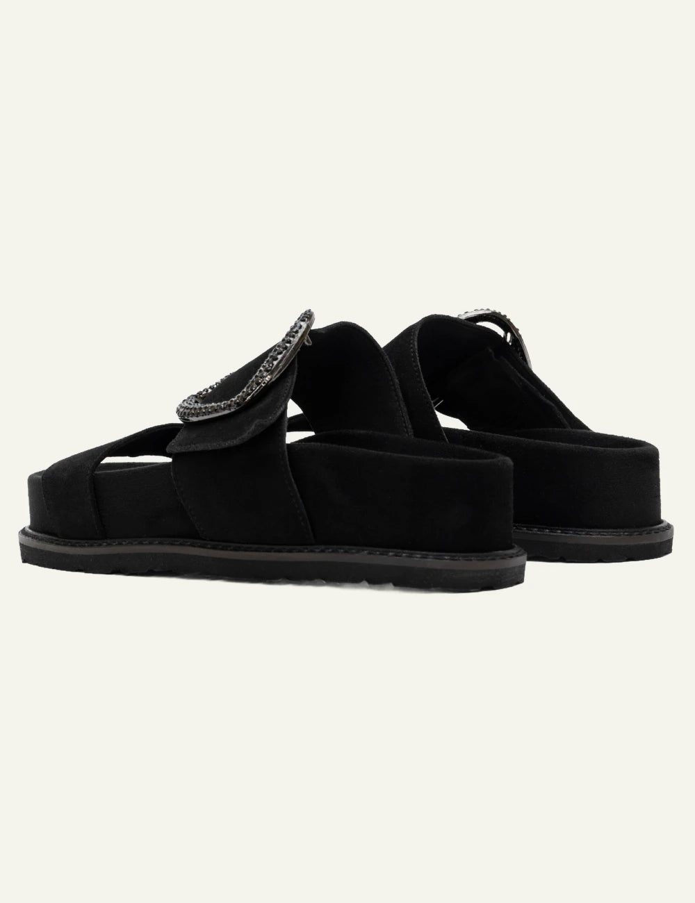 Komis Komis E607 Nero platform sandals black suede me crystal buckle back view