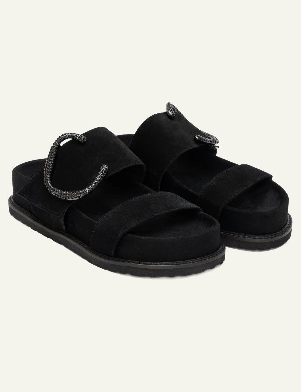 Komis Komis E607 Nero platform sandals black suede me crystal buckle angled view