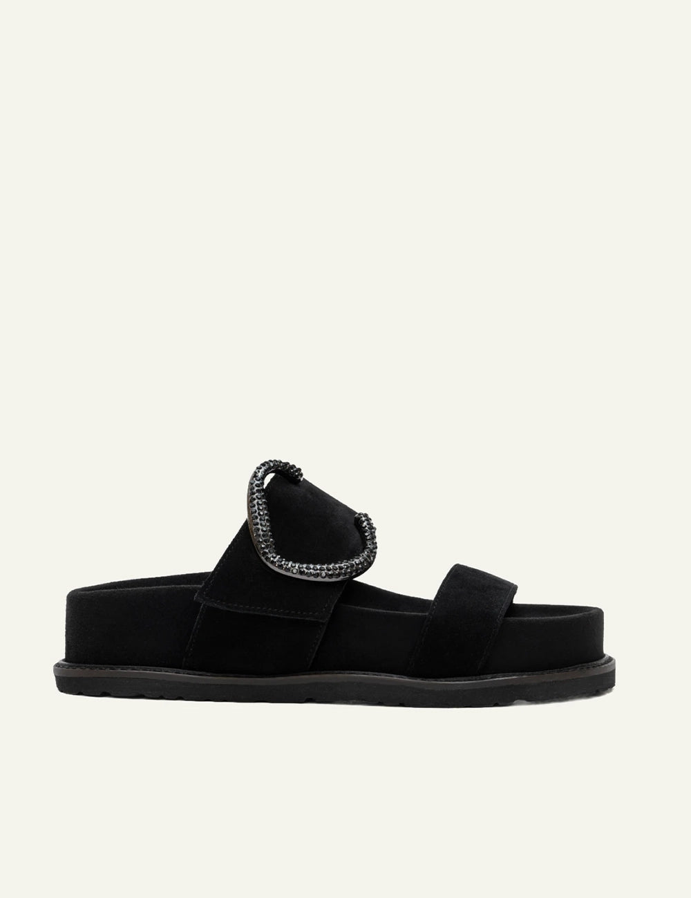 Komis Komis E607 Nero platform sandals black suede me crystal buckle side view
