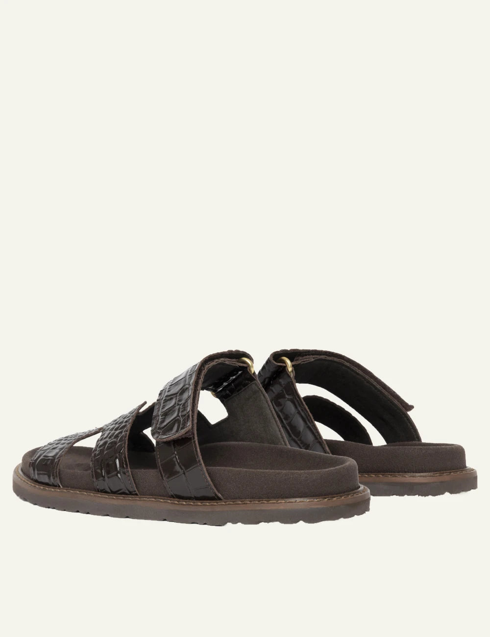 komis komis e6 sandals brown croco texture double strap velcro back view
