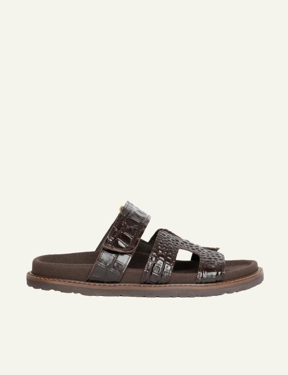 komis komis e6 sandals brown croco texture double strap velcro side view