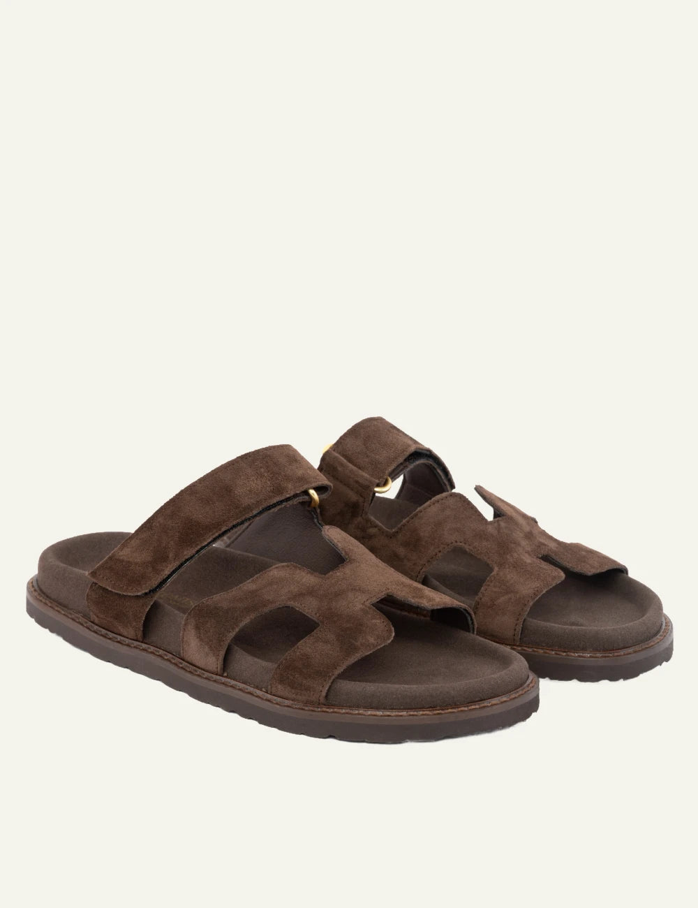 komis komis e6 sandals ebano suede double strap velcro angled view