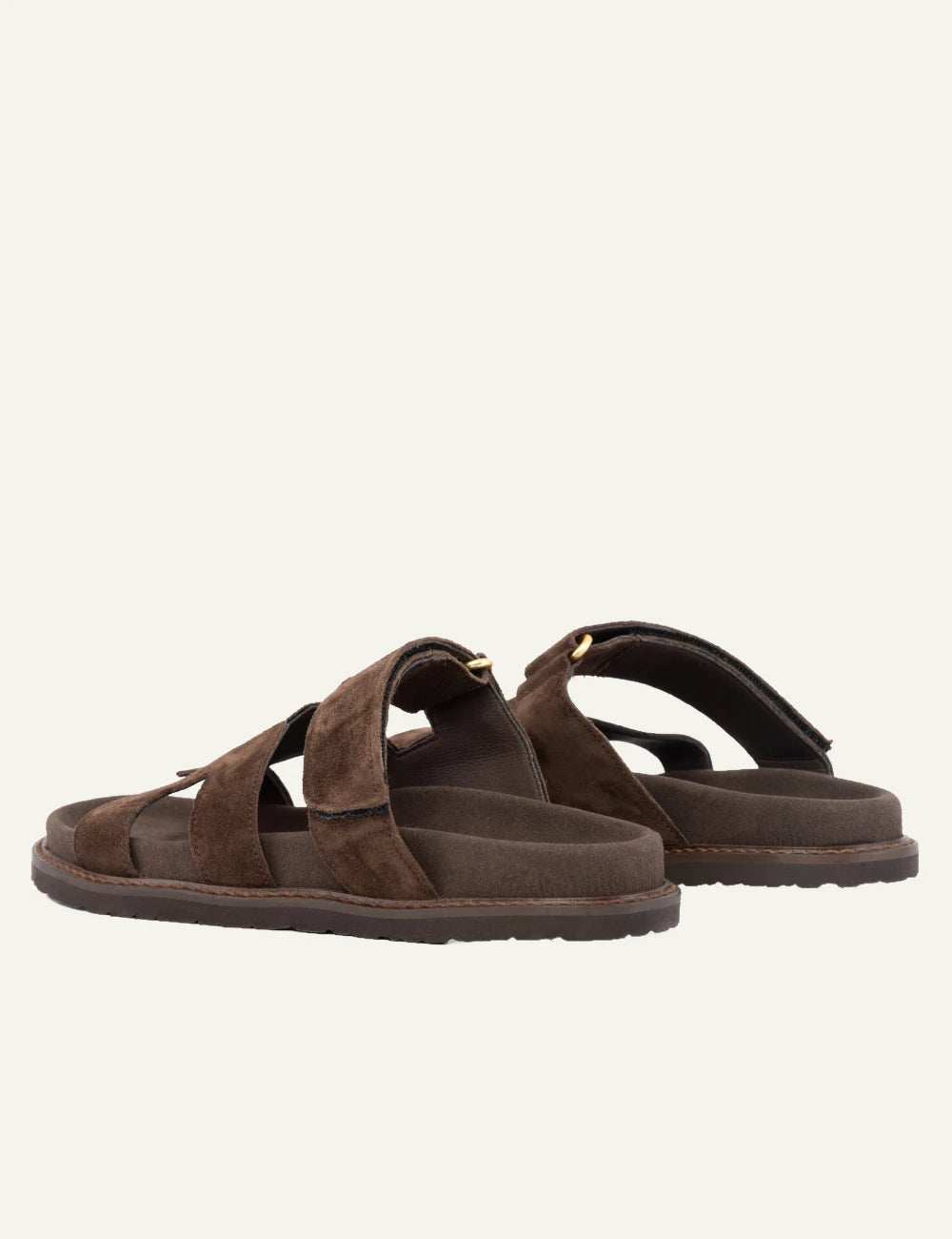 komis komis e6 sandals ebano suede double strap velcro back view