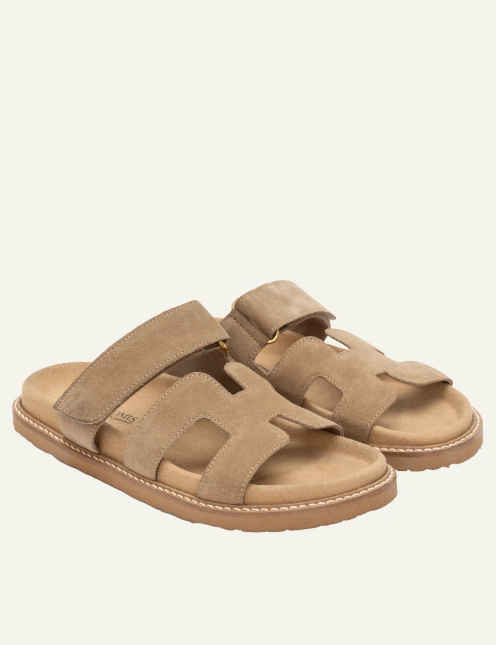 komis komis e6 sandals tabacco suede double strap velcro detail angled view