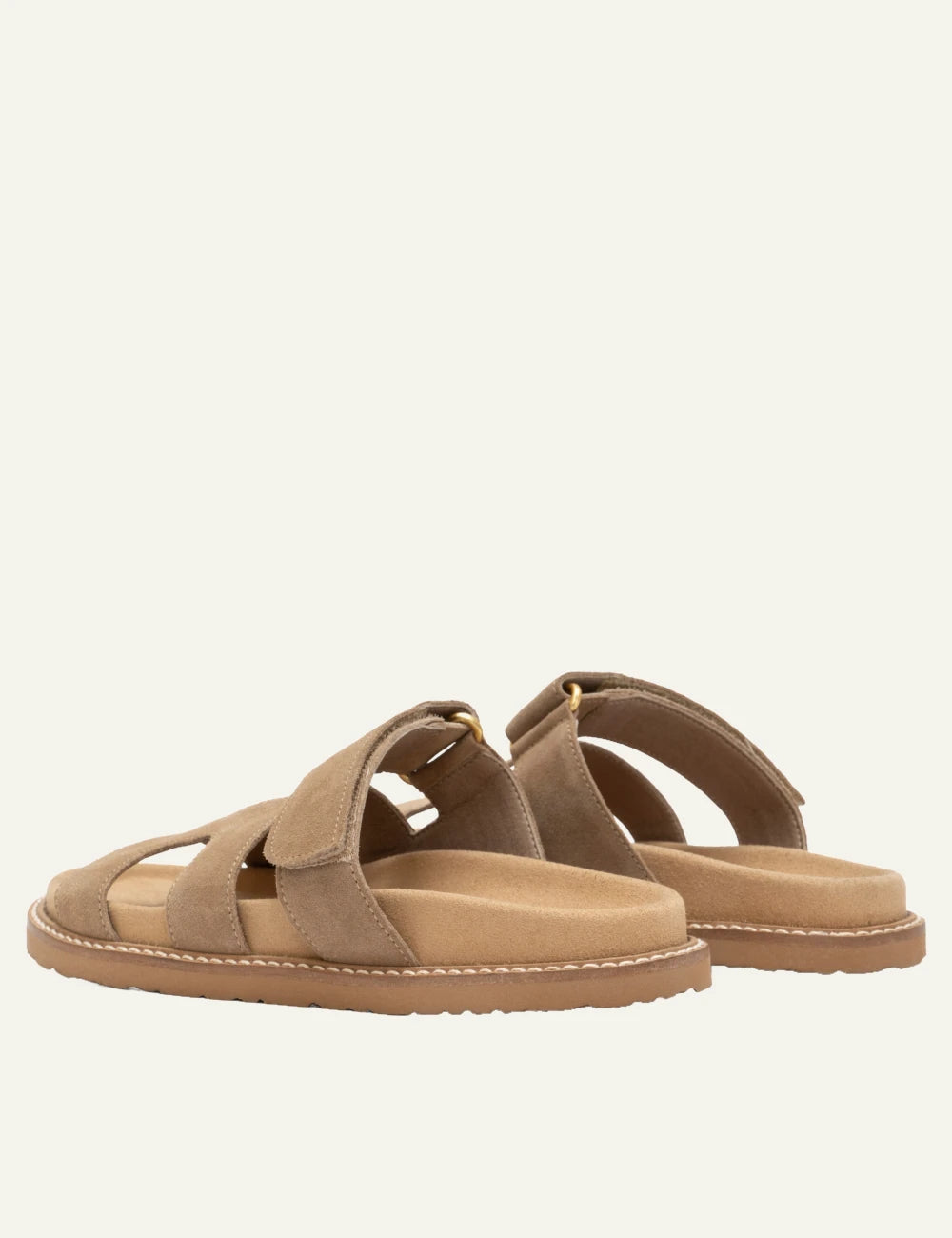 komis komis e6 sandals tabacco suede double strap velcro detail back view