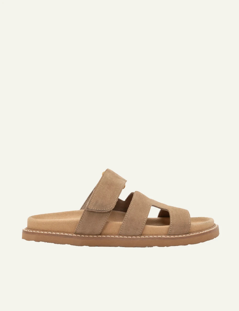 komis komis e6 sandals tabacco suede double strap velcro detail side view