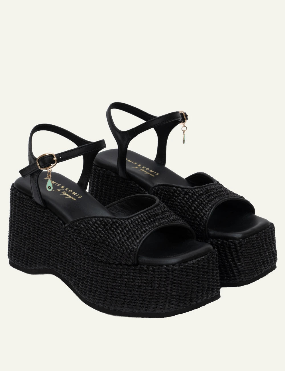 komis komis e804 platform sandals ebano suede ankle strap charm angled view