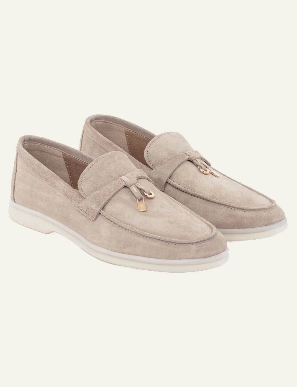 Komis &amp; Komis suede loafers ardesia me gold detail white rubber angled view