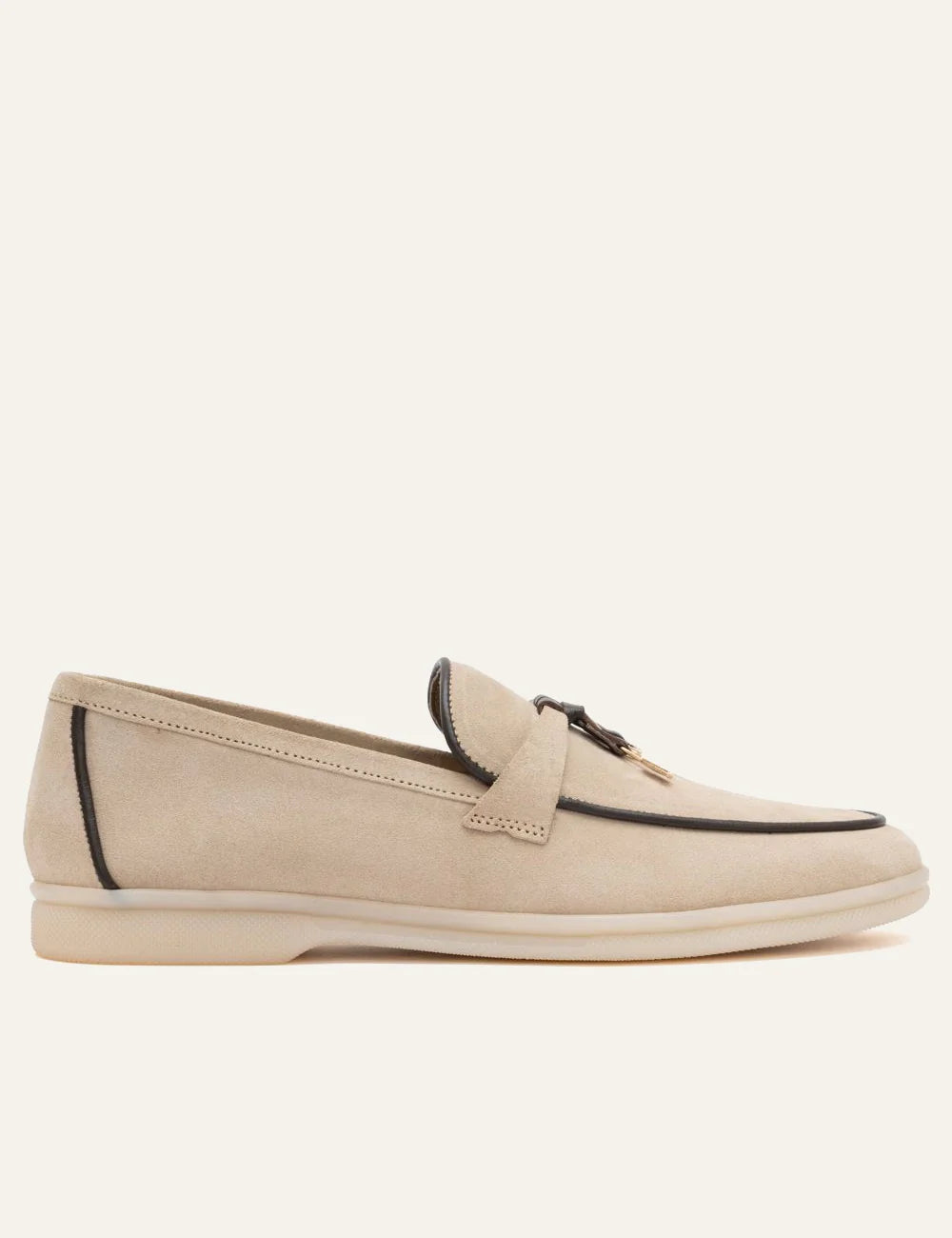Komis & Komis suede loafers seppia me gold detail white rubber side view