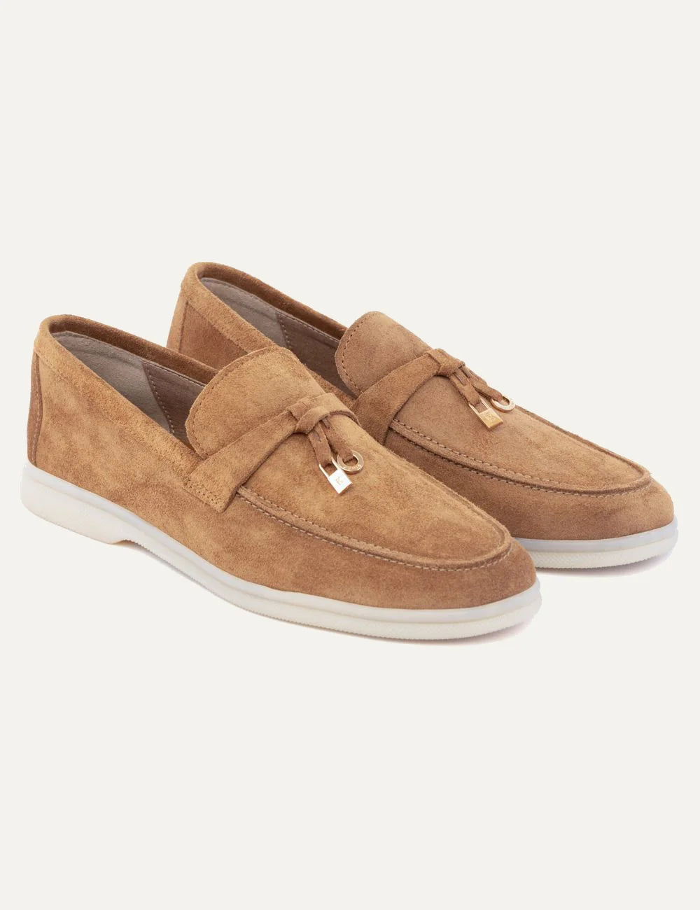 Komis &amp; Komis suede loafers sigaro me gold detail white rubber angled view