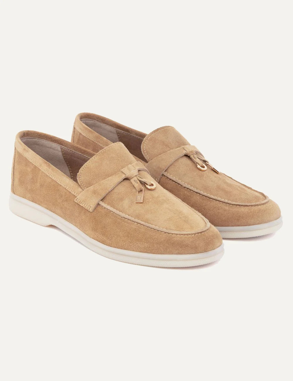 Komis &amp; Komis suede loafers tabacco me gold detail white rubber angled view