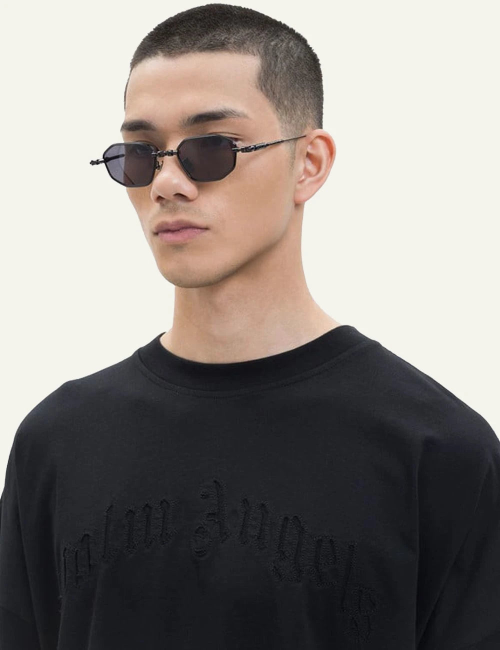 Kuboraum black titanium sunglasses me grey lenses front model view