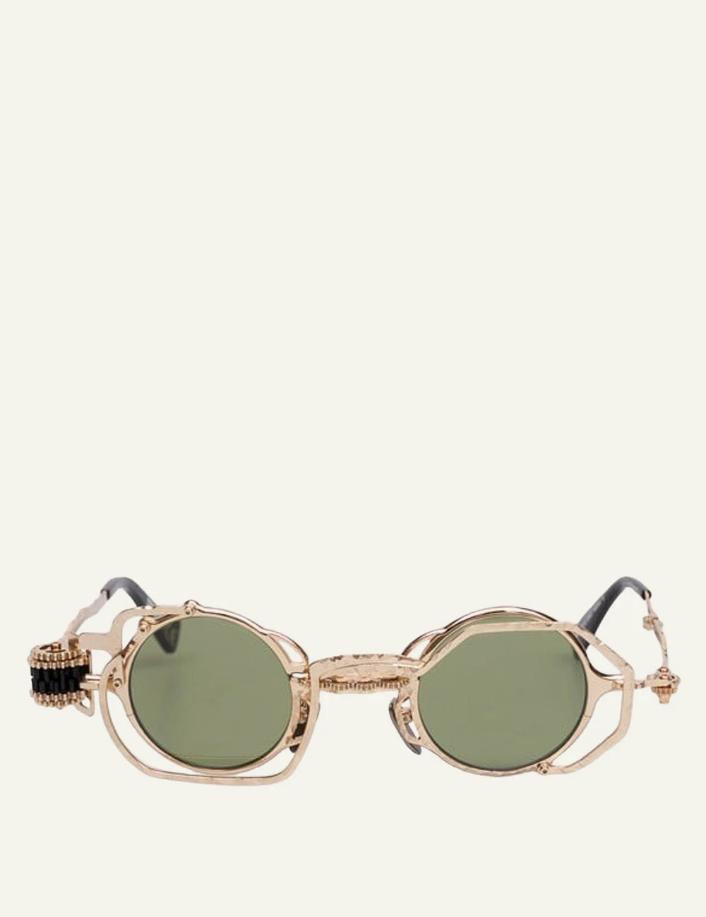 Kuboraum gold frame sunglasses me green round lenses gear detail front view