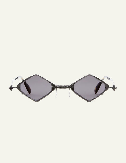 Kuboraum H80 gunmetal geometric sunglasses grey flash gold lenses front view